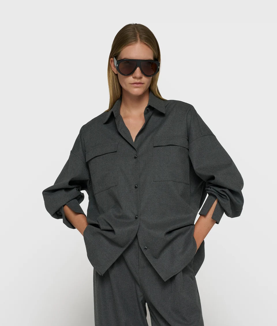 10DAYS Blouse met Taillekoord in Antra Melee met oversized pasvorm