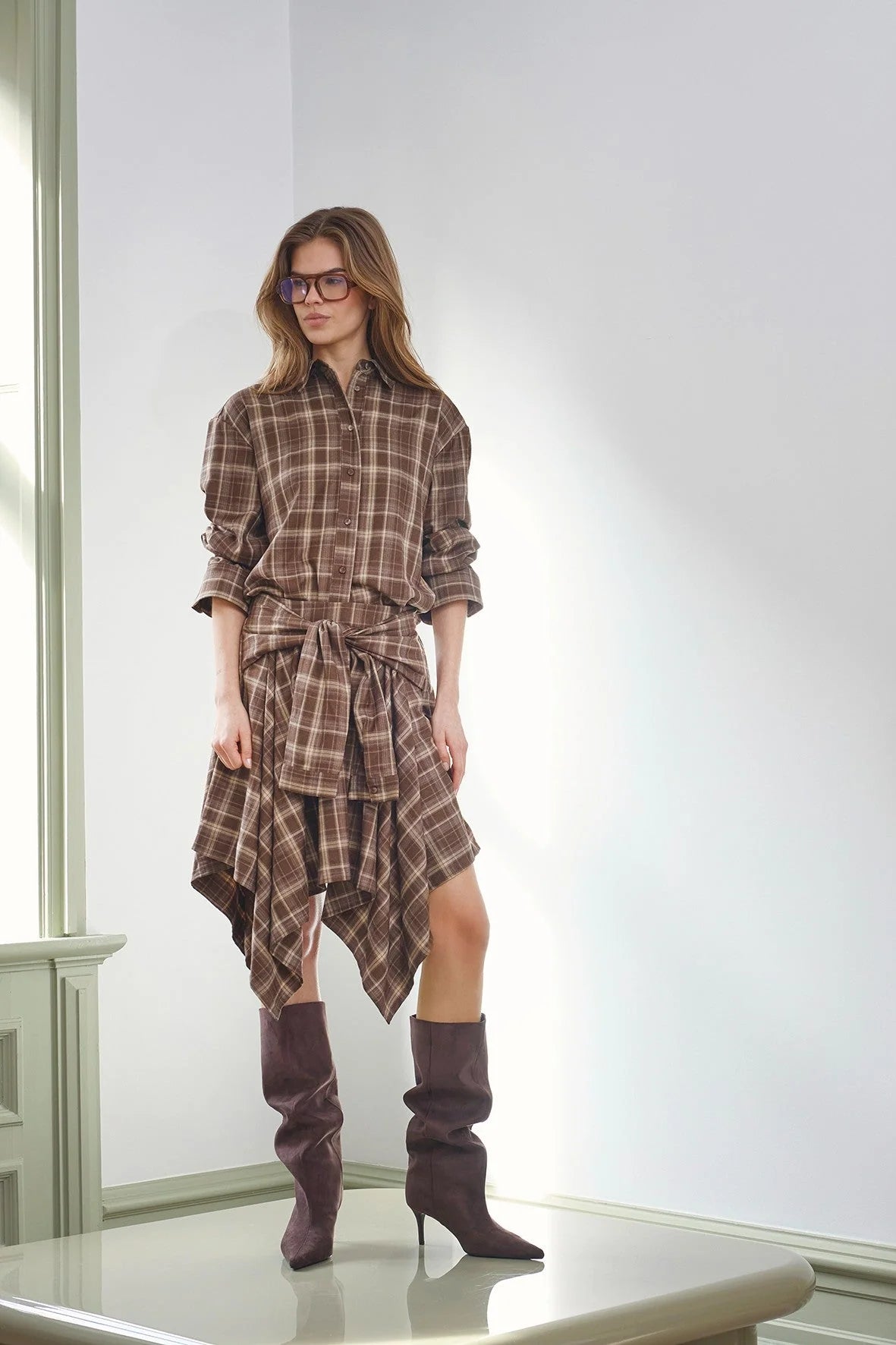 Co'Couture Blouse DagnyCC in Brown met geruit patroon