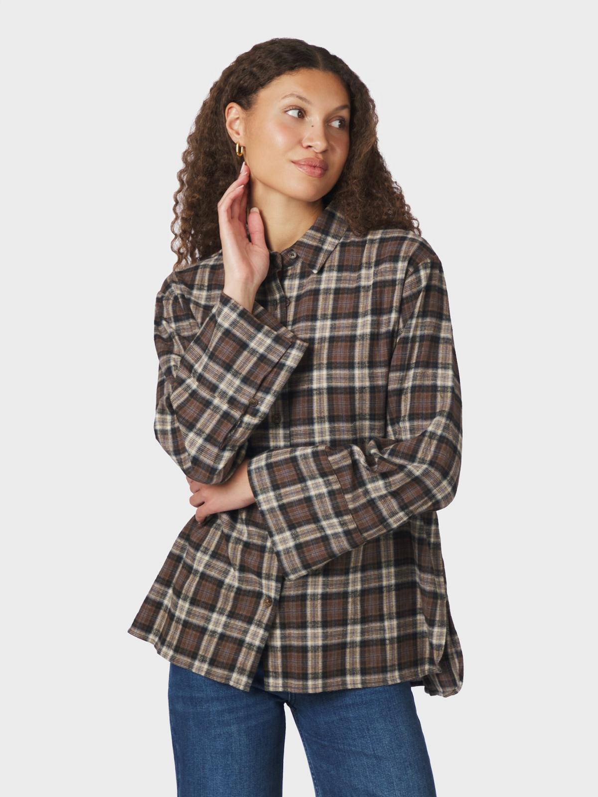 Neo Noir Blouse Dita Flannel Check in Dark Taupe