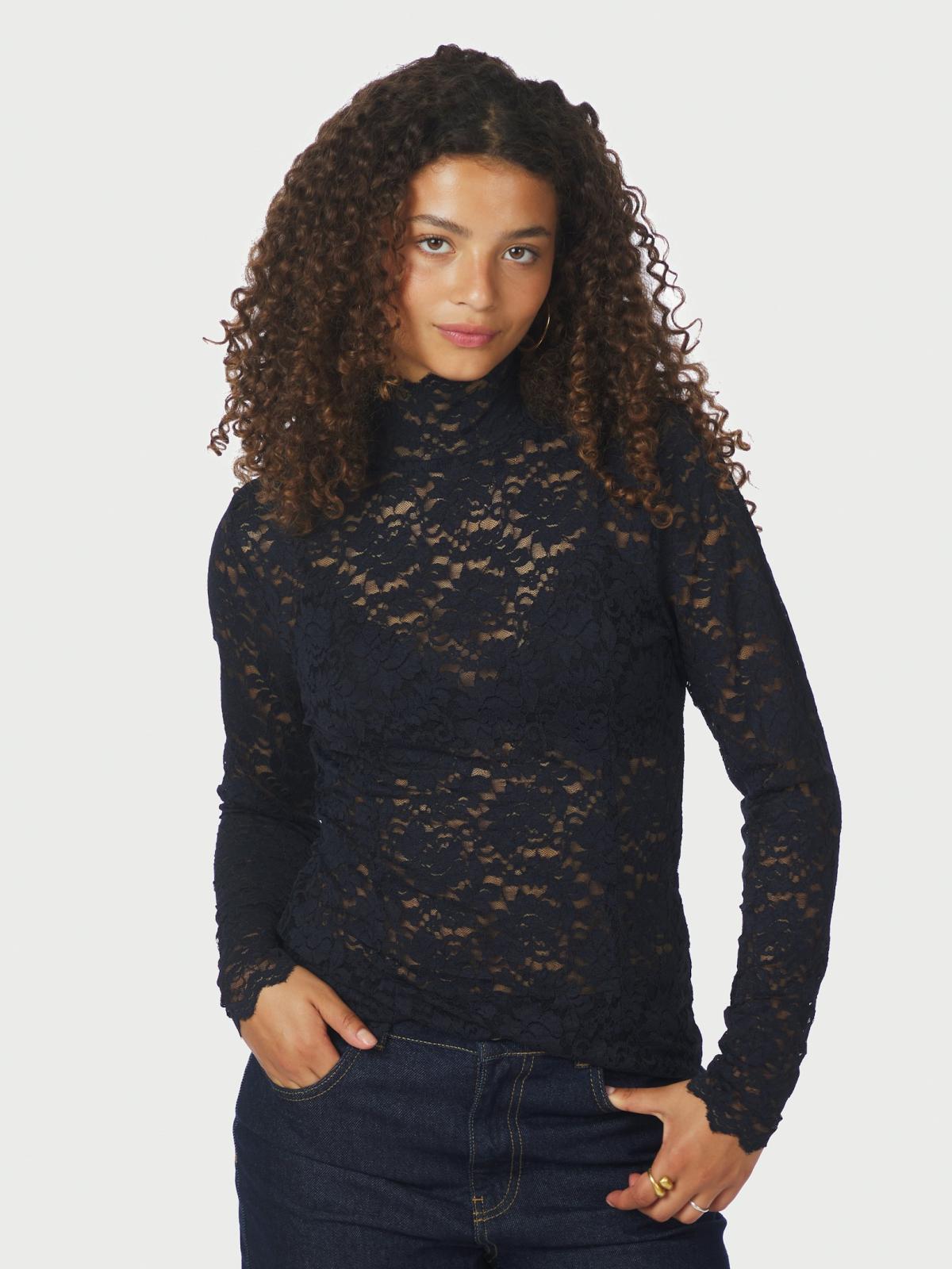 Neo Noir Blouse Liza Laceflower in Navy met transparant bloemenkant