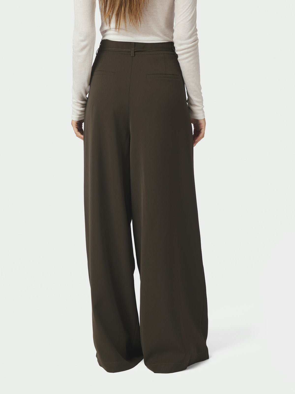 Neo Noir Eddina wide leg pantalon in Dark Brown achterzijde