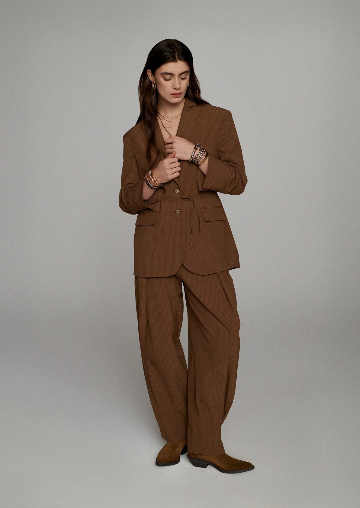 Summum Blazer Wear Your Way Pinstripe in Bruin