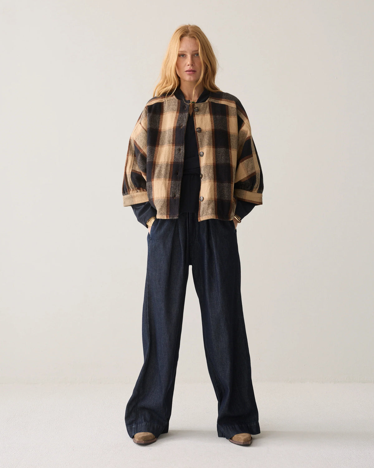 Summum Heavy Check blousejasje in bruin model