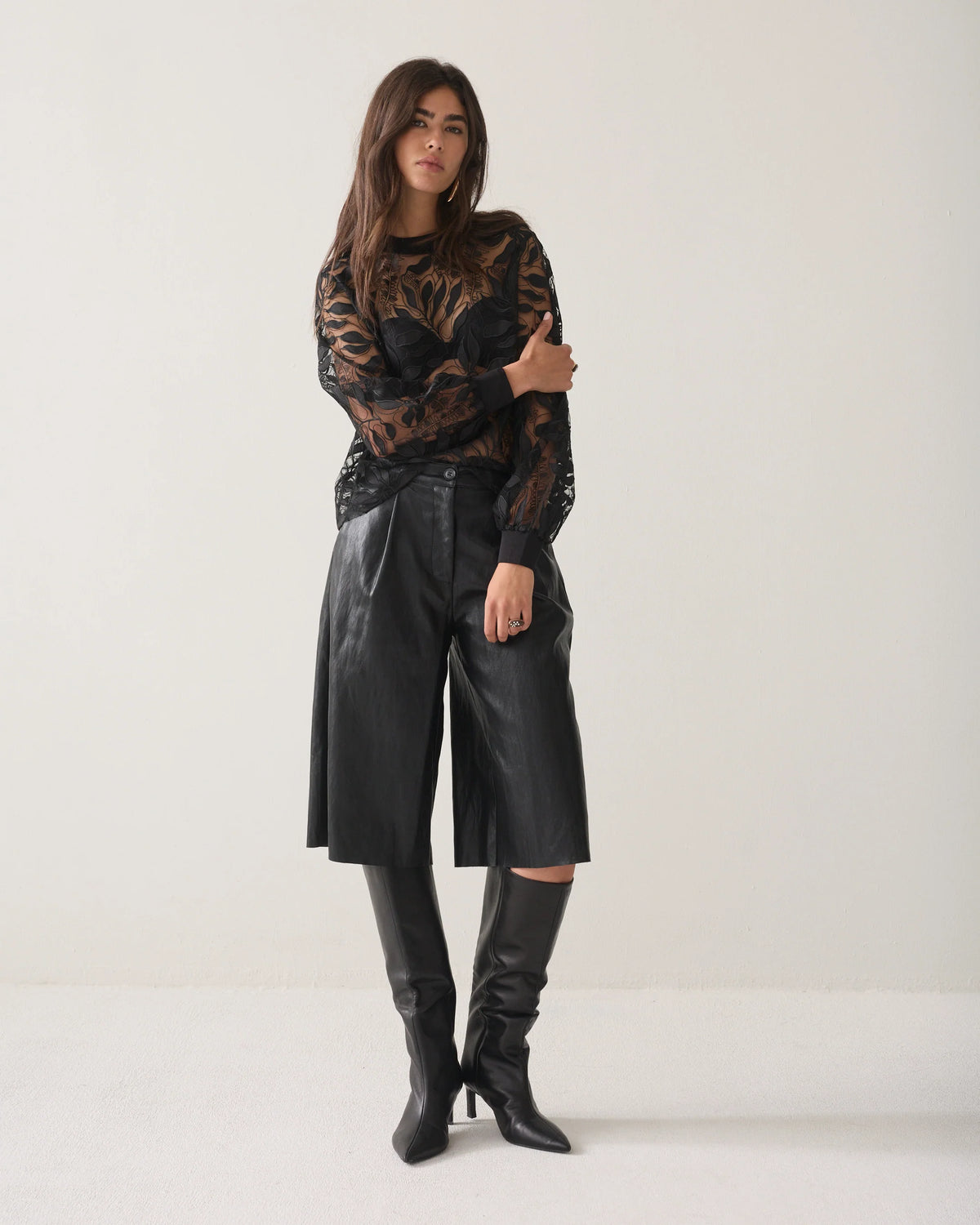 Summum Top Boxy Mesh Borduur in Zwart