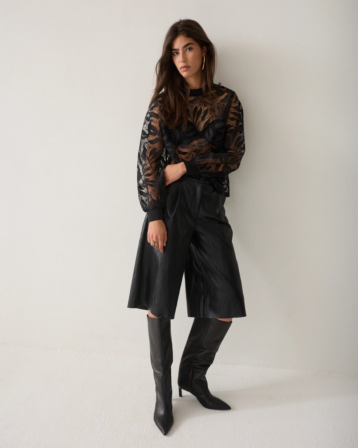 Summum Top Boxy Mesh Borduur in Zwart