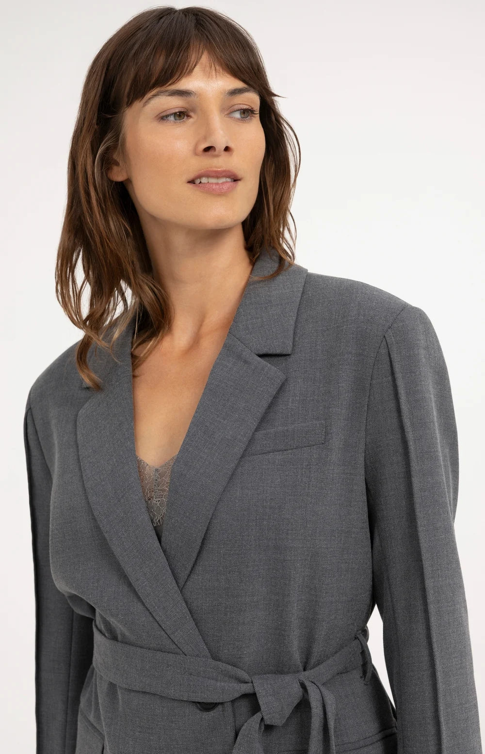 YAYA Blazer Ceintuur in Medium Grey Melange