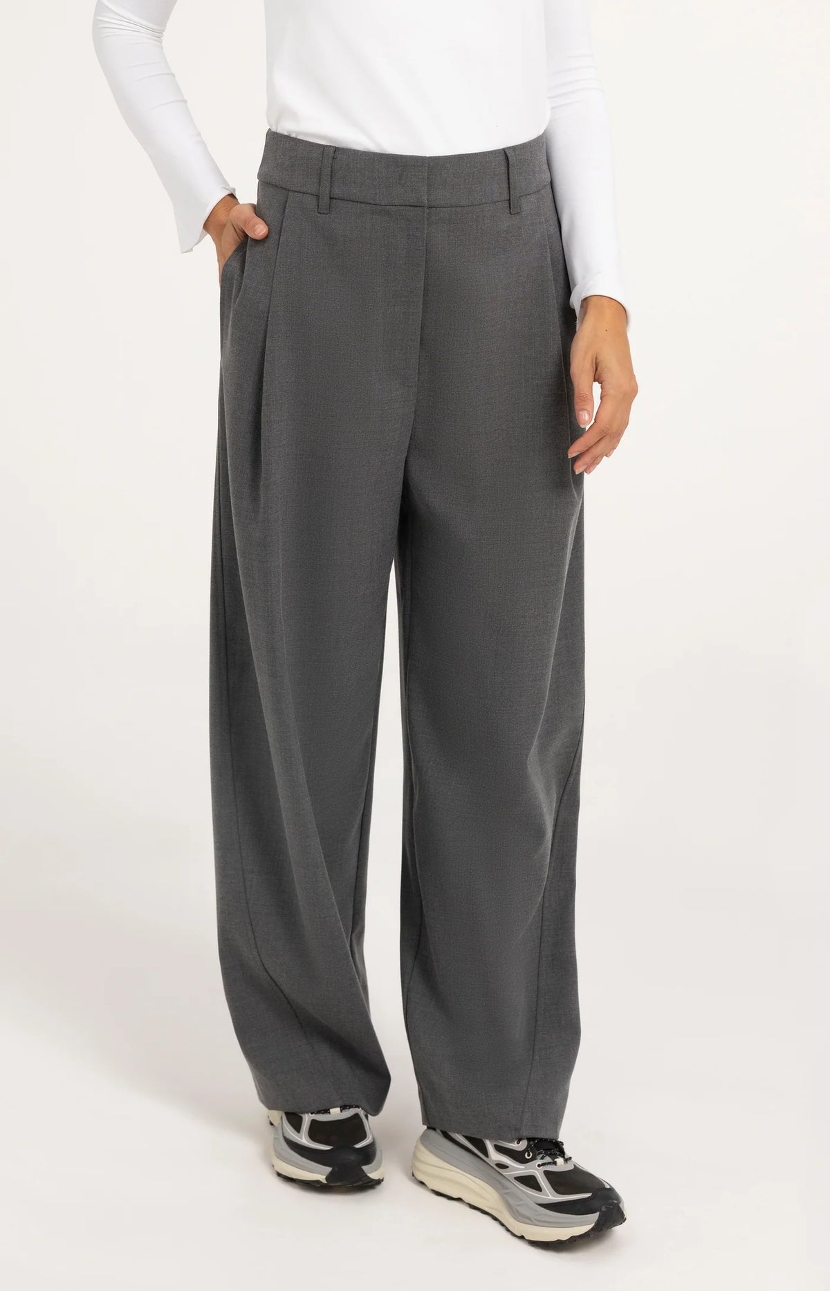 YAYA Pantalon Barrel Leg in Medium Grey Melange