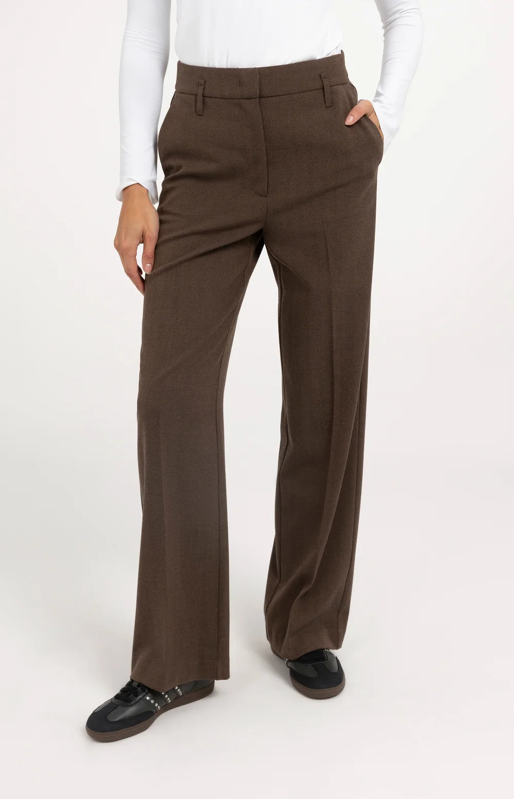 YAYA Pantalon Straight Leg in Cocoa Brown Melange