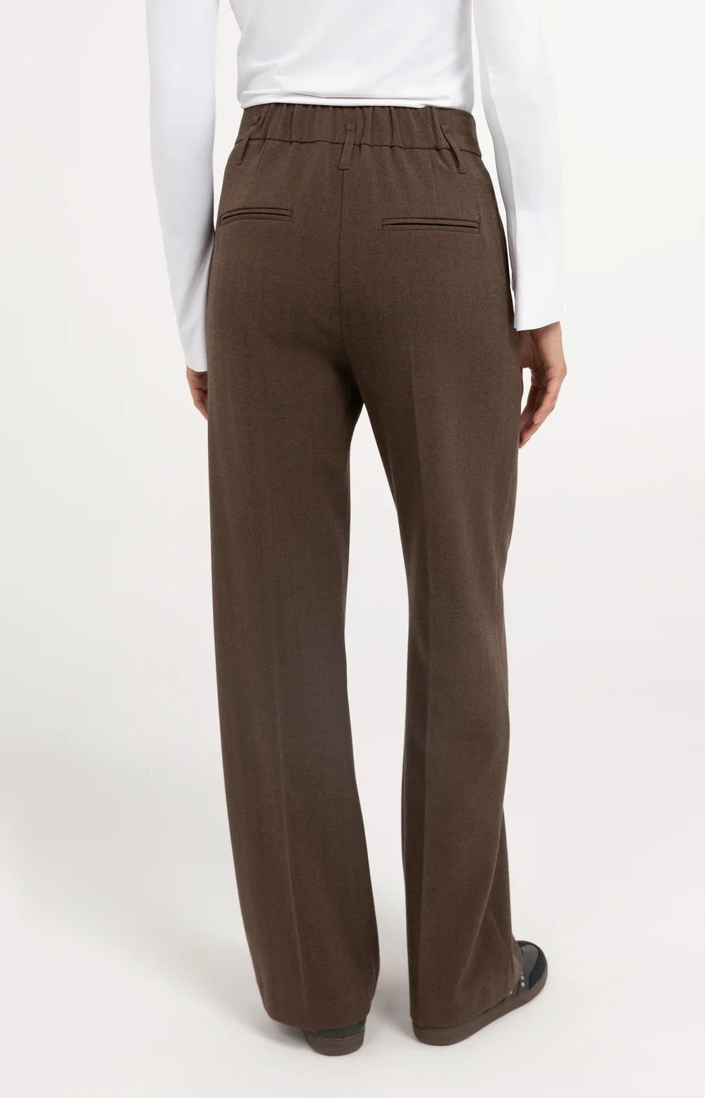 YAYA Pantalon Straight Leg in Cocoa Brown Melange achterkant