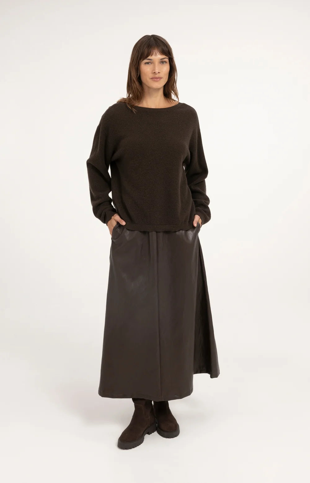 YAYA Rok Faux Leather Midi in Delicioso Brown