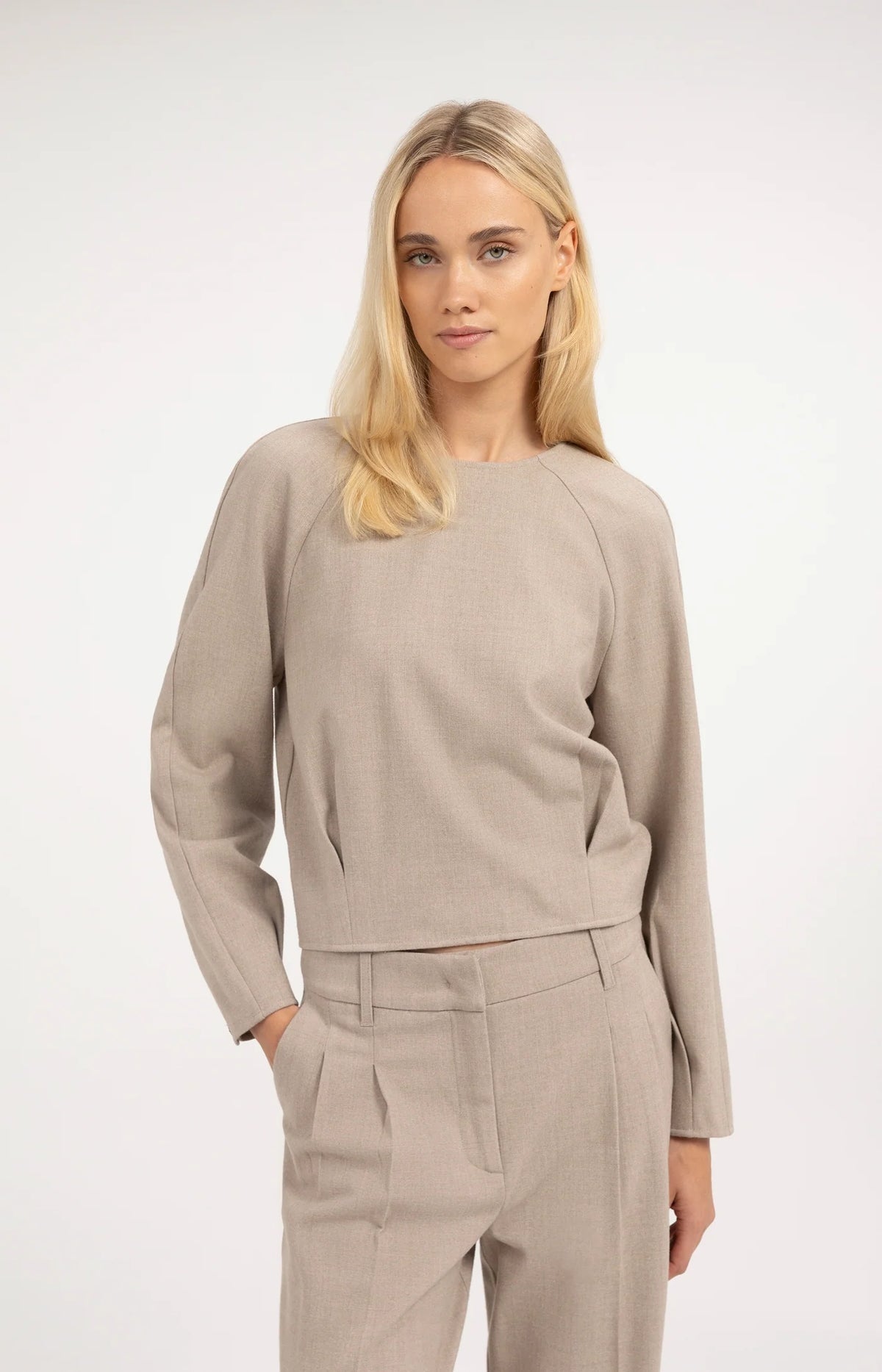 YAYA Top Blouson in Beige Melange