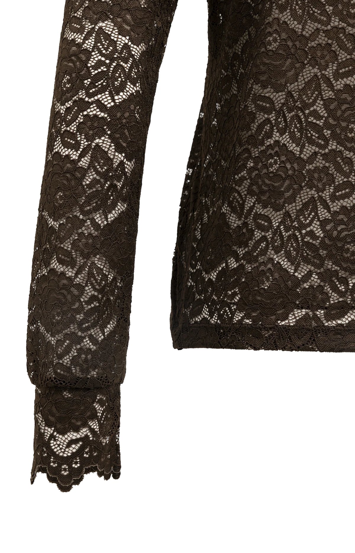 YAYA Top Lace High Neck in Delicioso Brown detail