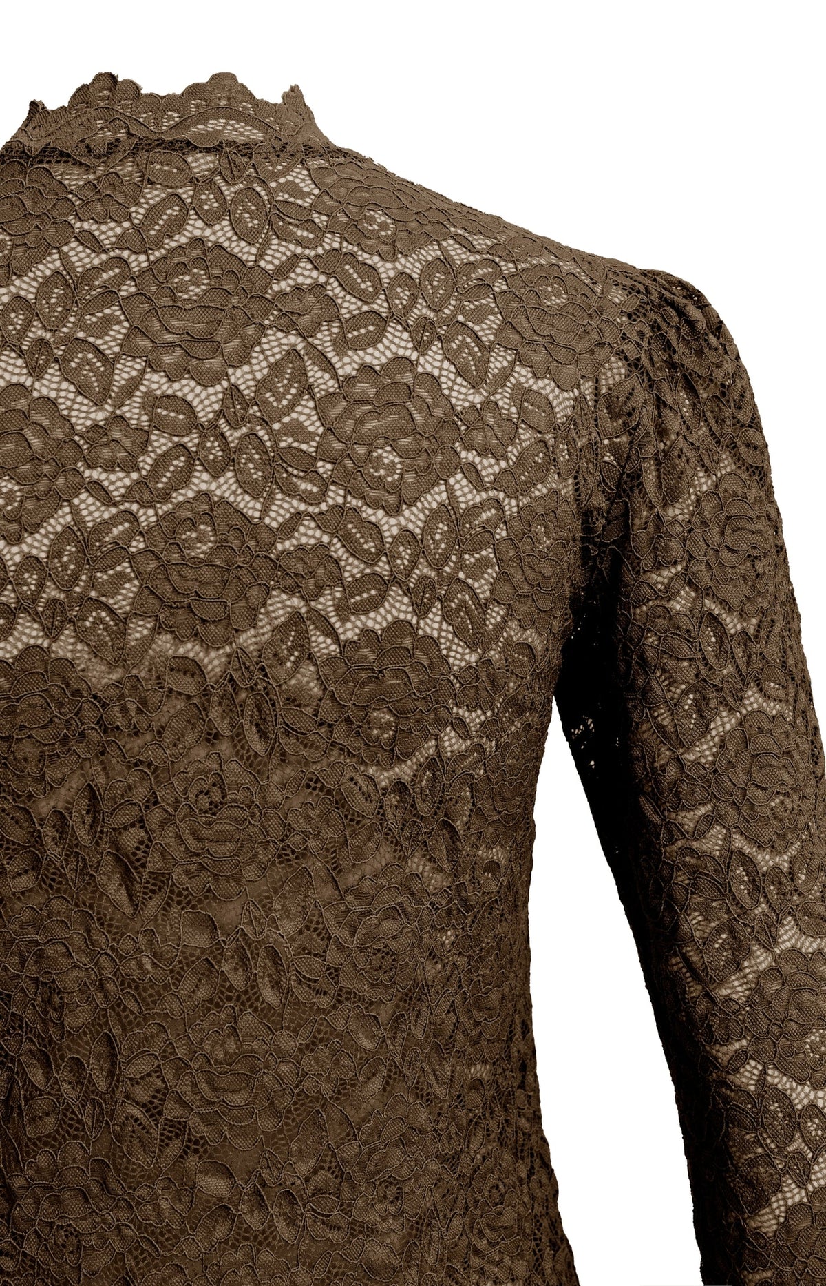 YAYA Top Lace High Neck in Delicioso Brown detail