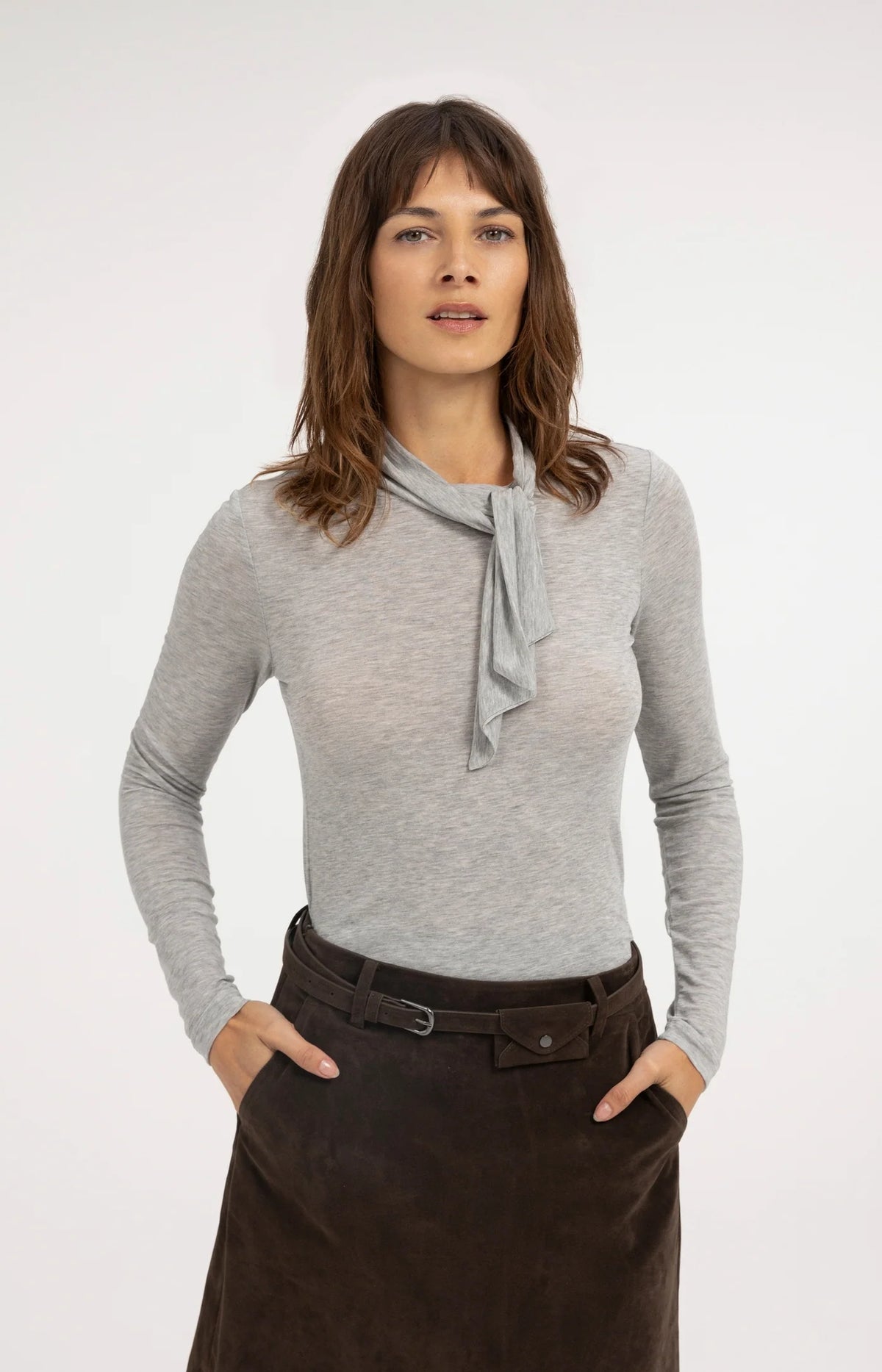 YAYA Top Strikkraag in Illusions Gray Melange