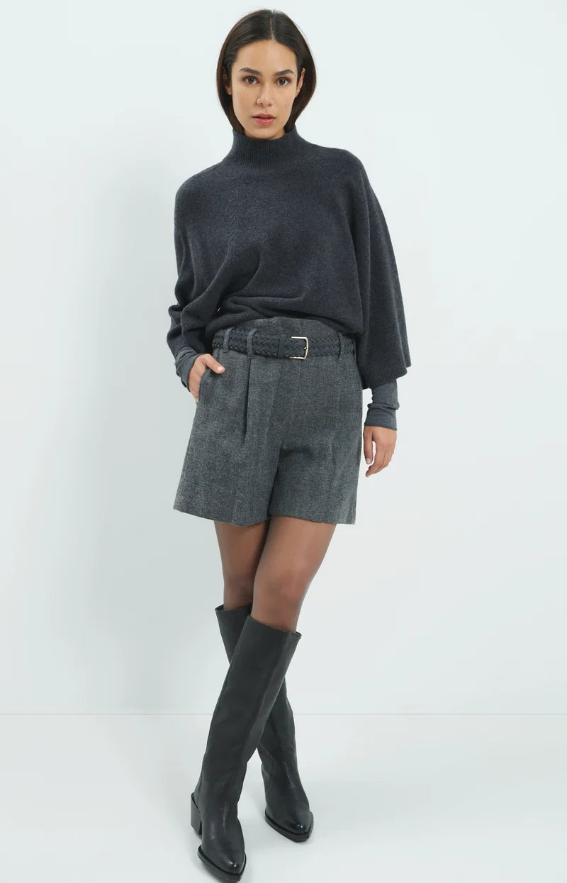 YAYA Trui Wide Sleeve in Dark Anthracite Melange
