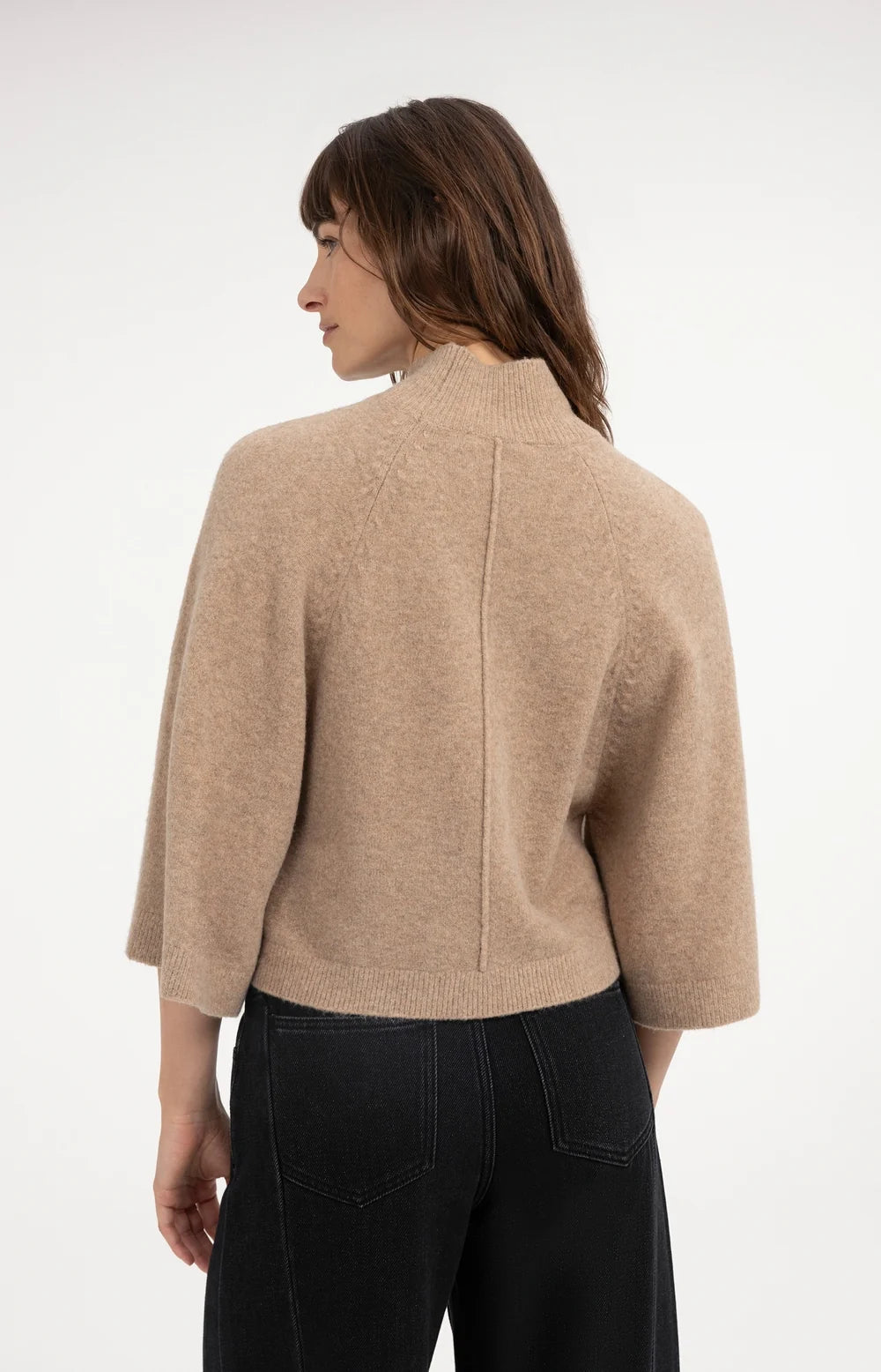 YAYA Trui Wide Sleeve in Dark Beige Melange