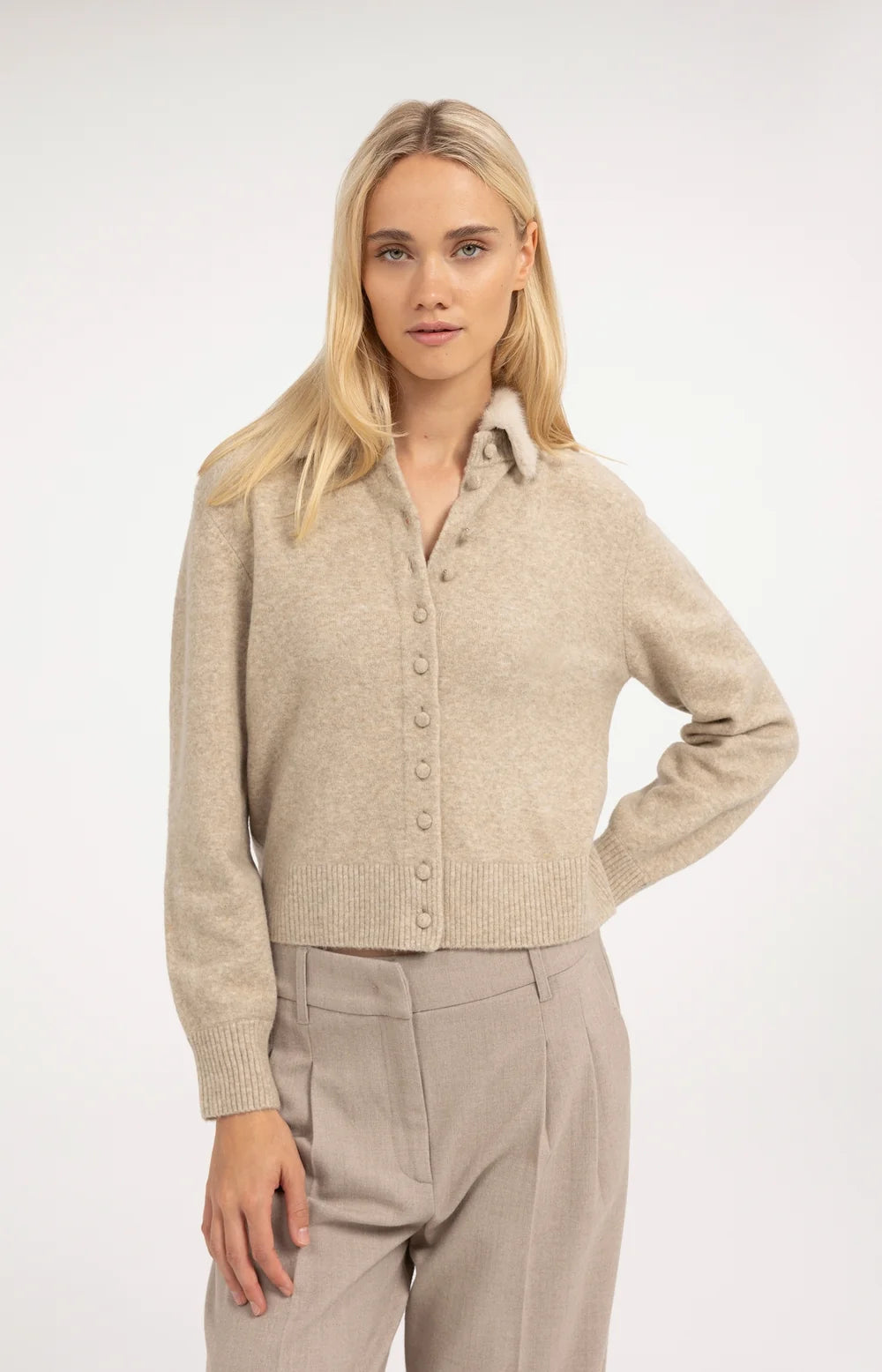 YAYA Vest Afneembare Kraag in Light Beige Melange