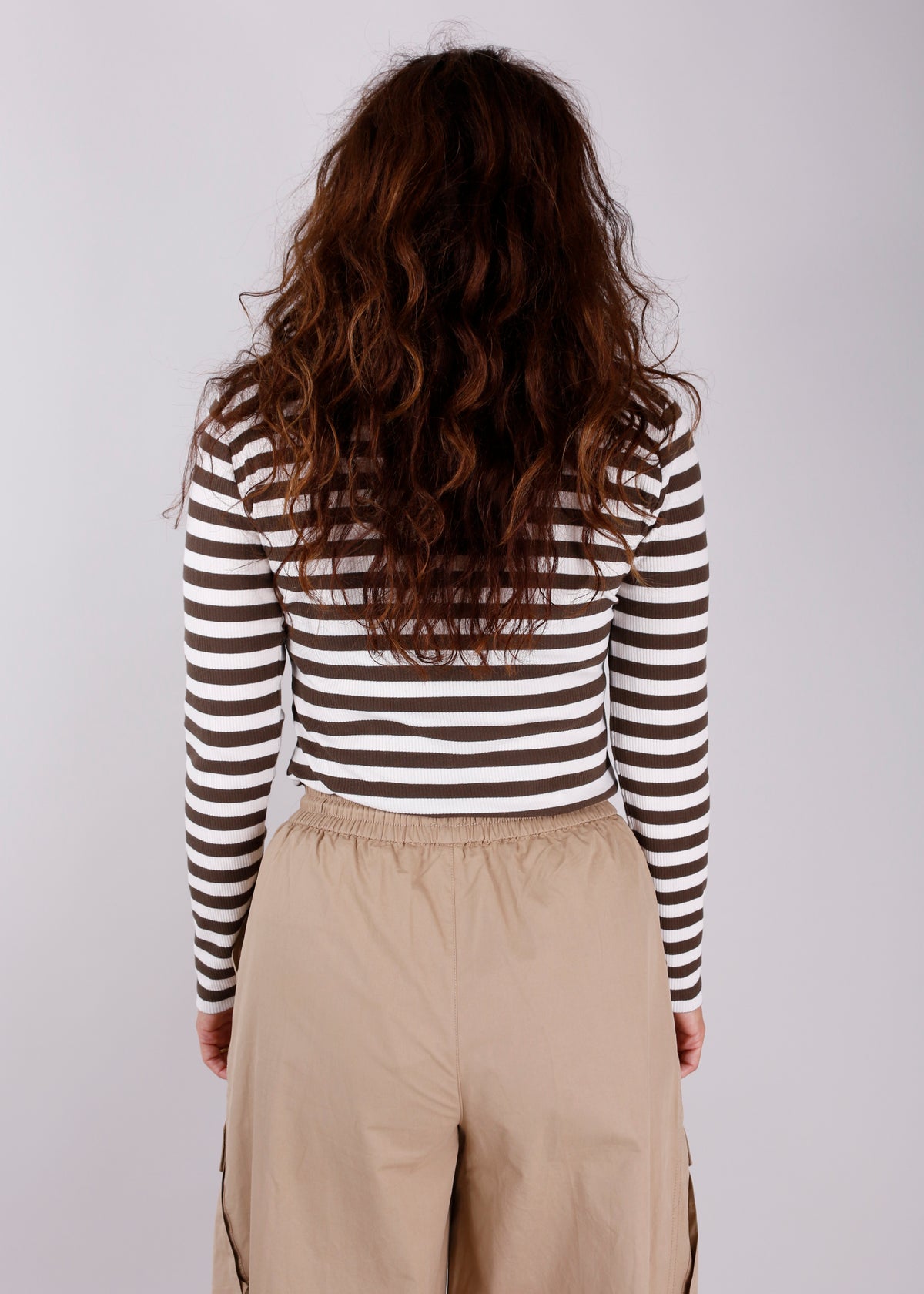 Penn & Ink longsleeve Stripe in Tabac Ecru