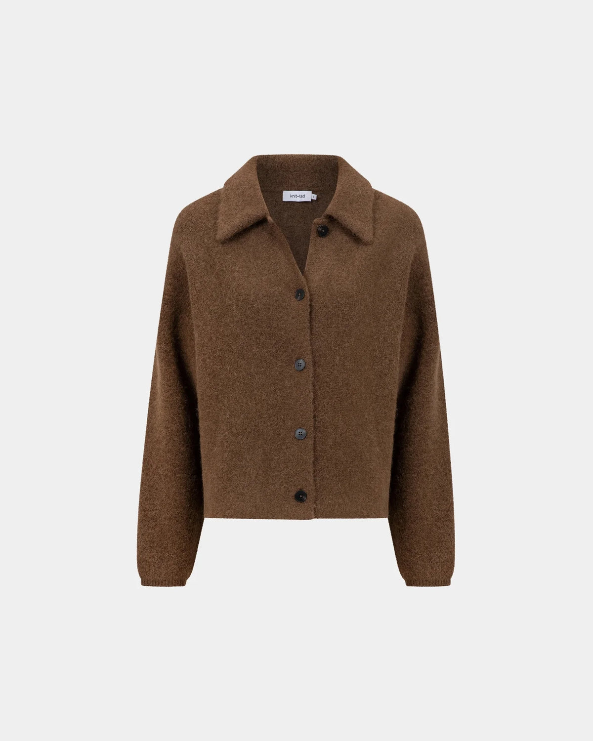 Knit-ted Gigi damesvest in Mid Brown
