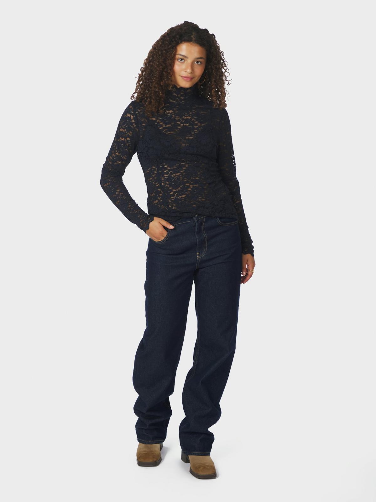 Neo Noir Blouse Liza Laceflower in Navy met transparant bloemenkant