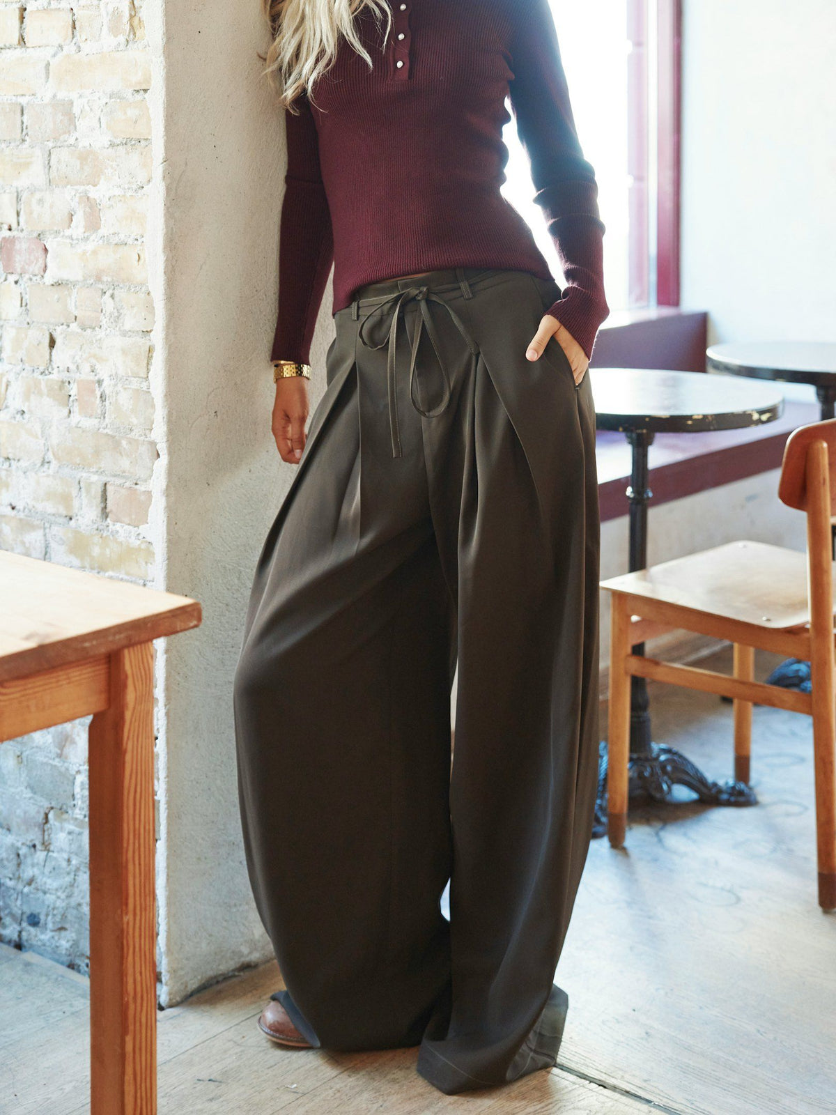 Neo Noir Eddina wide leg pantalon in Dark Brown