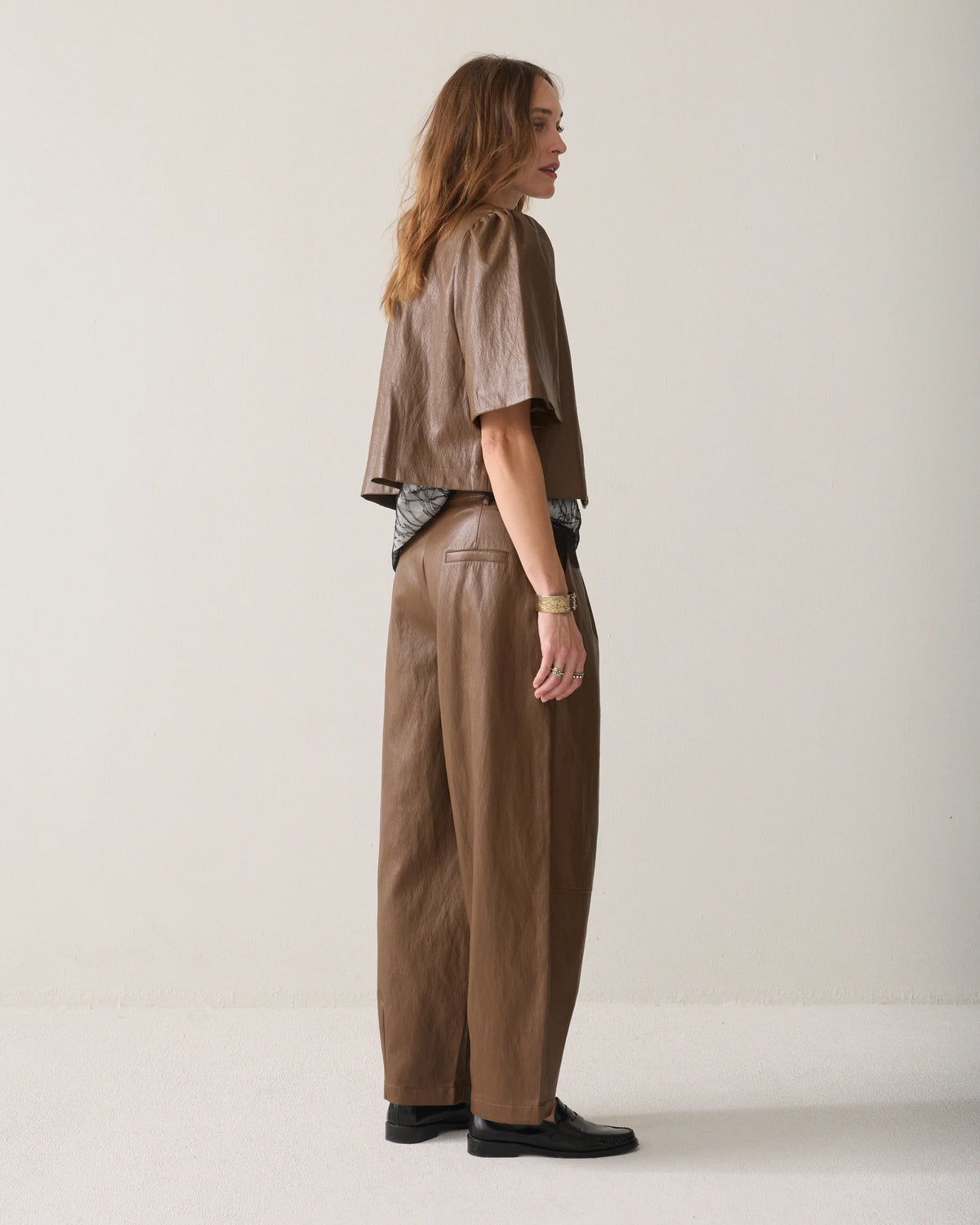 Summum Broek Balloon Fit Faux Leather in Bruin