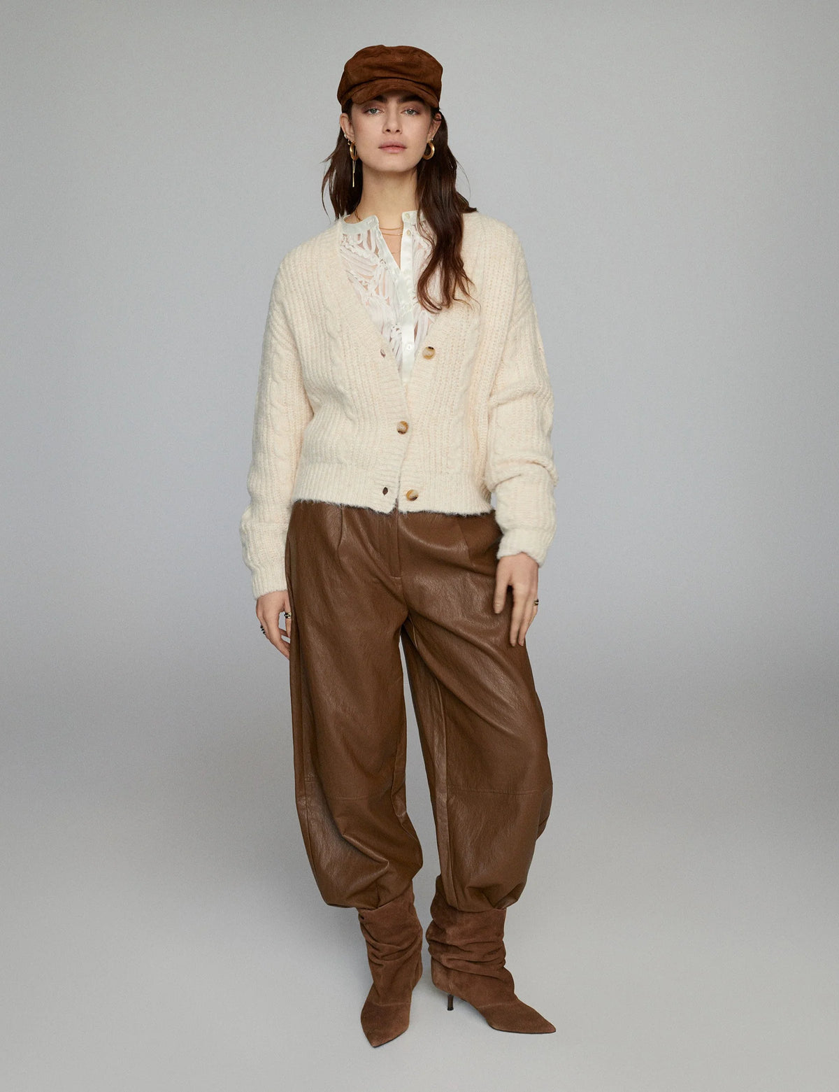 Summum Broek Balloon Fit Faux Leather in Bruin