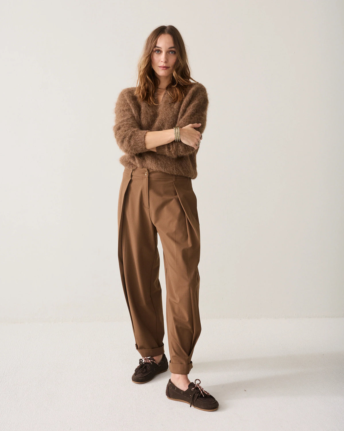 Summum Broek Balloon Fit Pinstripe in Bruin