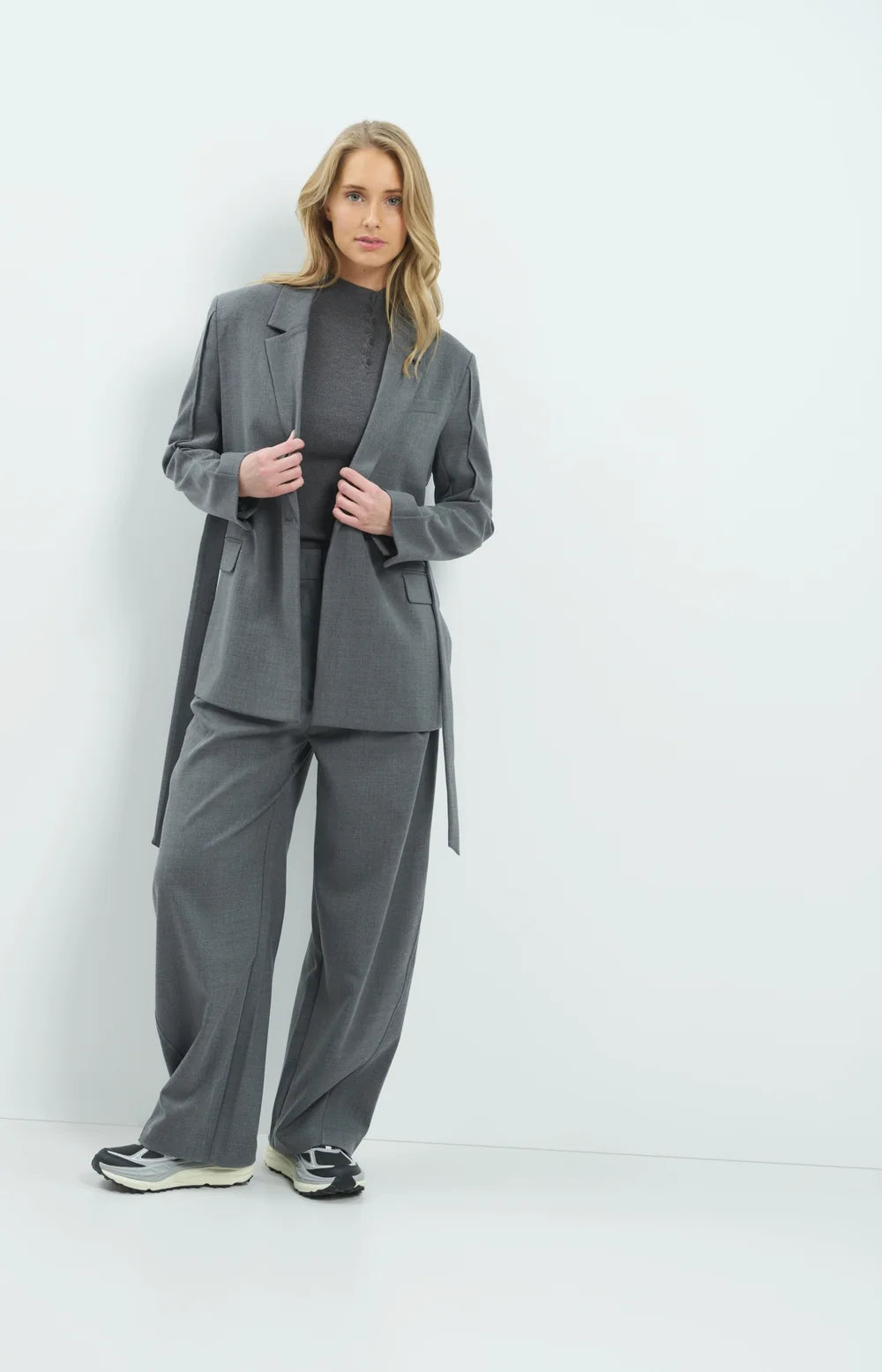 YAYA Blazer Ceintuur in Medium Grey Melange