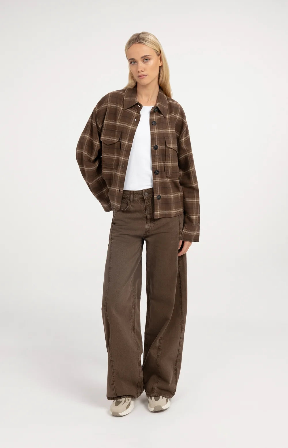 YAYA Blouse Checked Flannel in Cocoa Brown Dessin