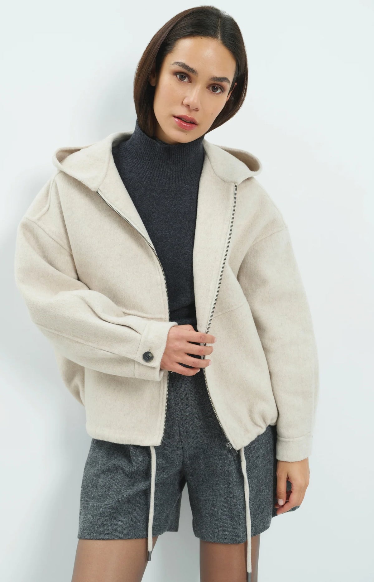 YAYA Jas Oversized Hood in Pure Cashmere Grey Melange