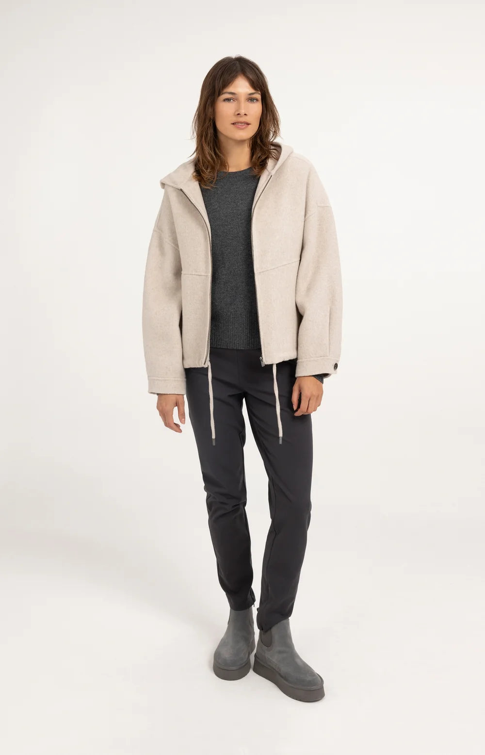YAYA Jas Oversized Hood in Pure Cashmere Grey Melange