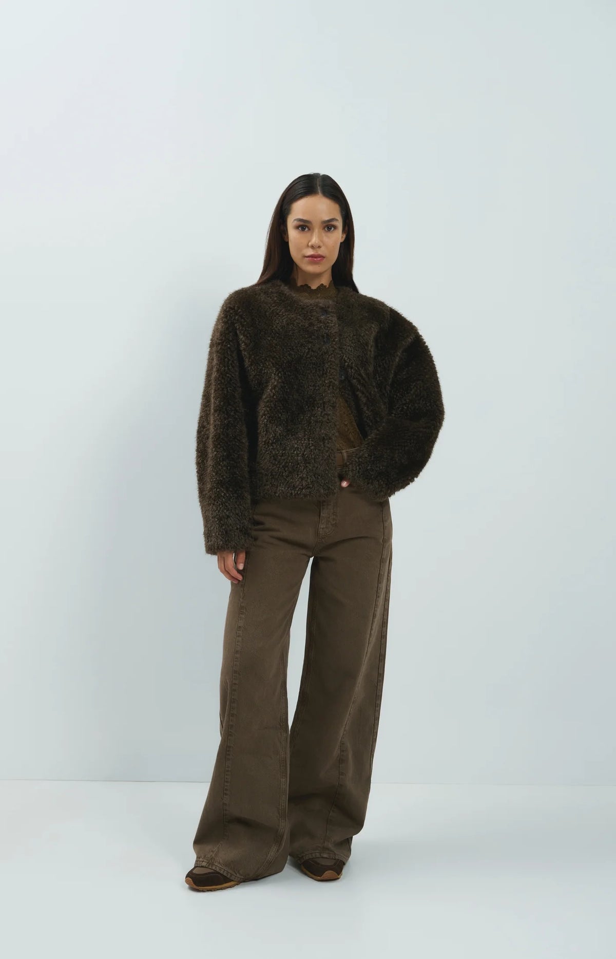 YAYA Jeans High Waist Wide Leg - Cocoa Brown