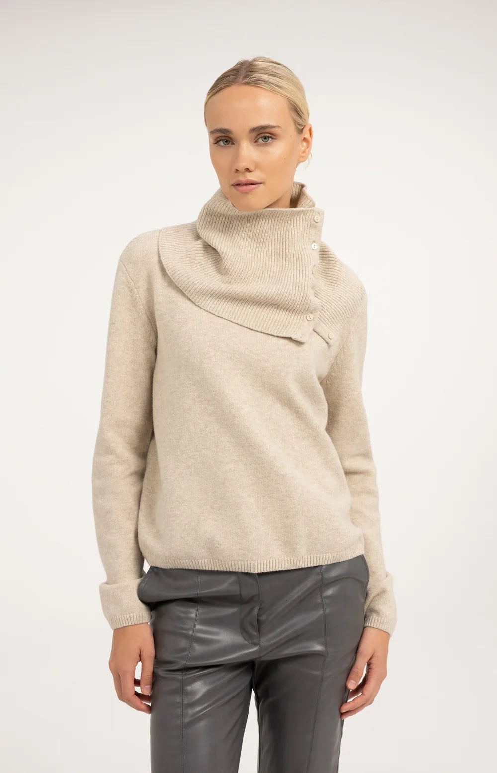 YAYA Trui Afneembare Col in Light Beige Melange